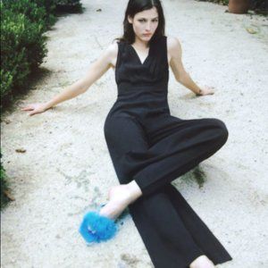 ZARA BLACK PLEATED WIDE LEG V NECK JUMPSUIT $69.90